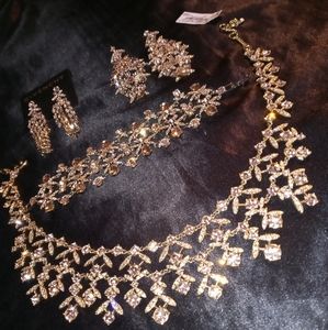 New Givenchy Jewelry 5pc Parure Rose Gold Crystal 2pr Earrings Bracelet Necklace